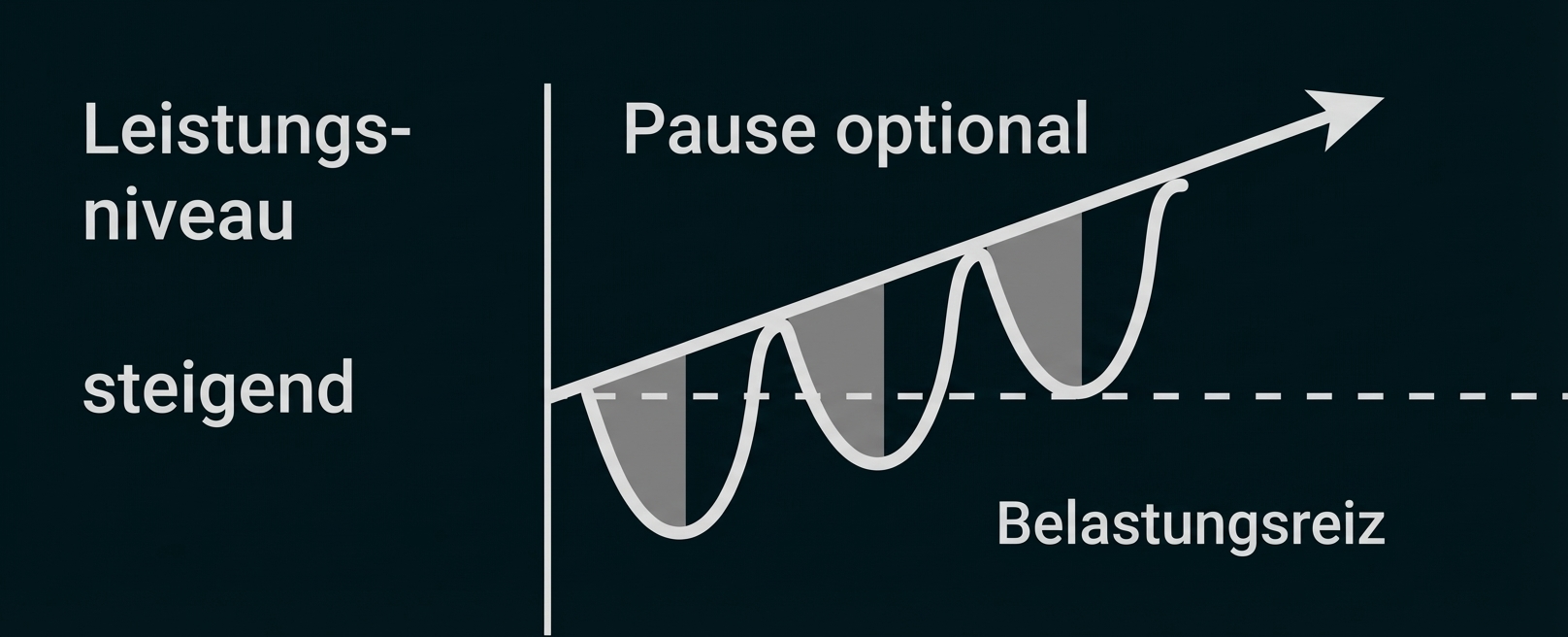 Diagramm: ansteigendes Leistungsniveau mit wellenförmigen Erholungsphasen und Beschriftung "Pause optional".